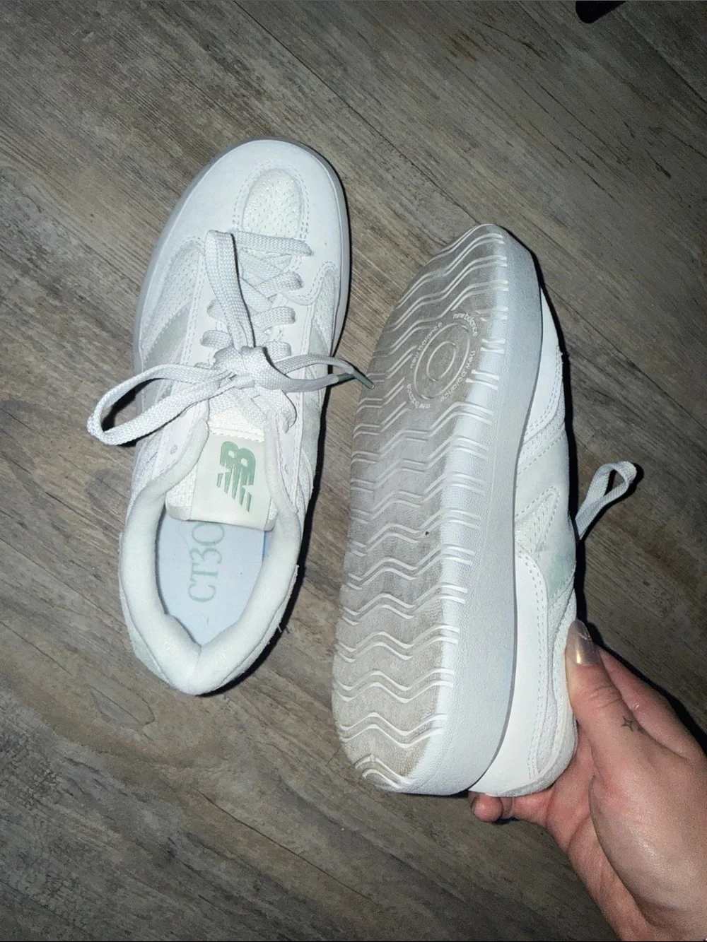 New Balance White Mesh & Suede Athletic Sneakers